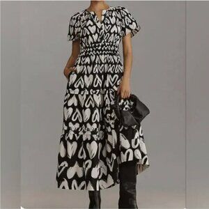Anthropologie Somerset Maxi Dress Heart LOVE Print NEW Sz XS